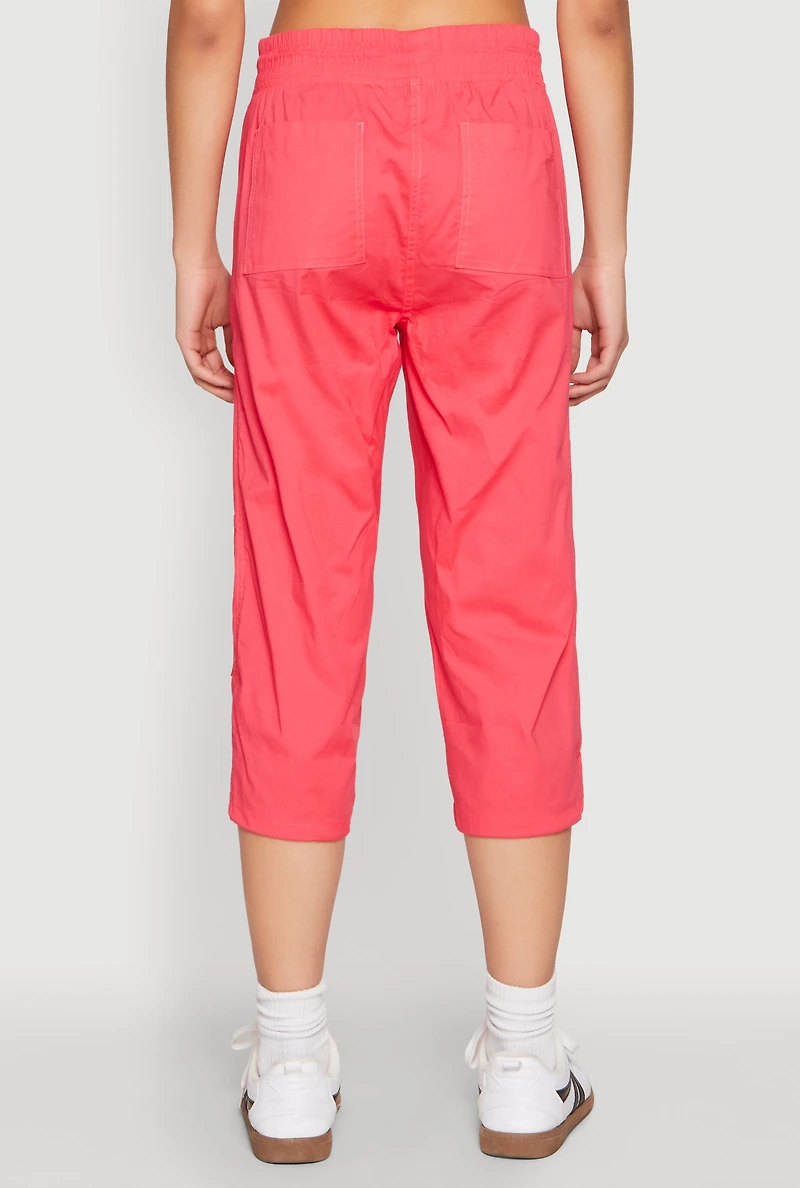 Womens Toggle Drawstring Hem Cargo Capris, Pink, Size S
