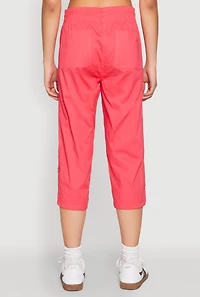 Womens Toggle Drawstring Hem Cargo Capris, Pink, Size S