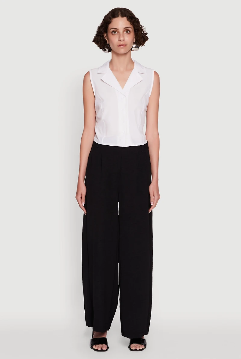 Womens Trendy High Waisted Wide-Leg Palazzo Pants, Black, Size L