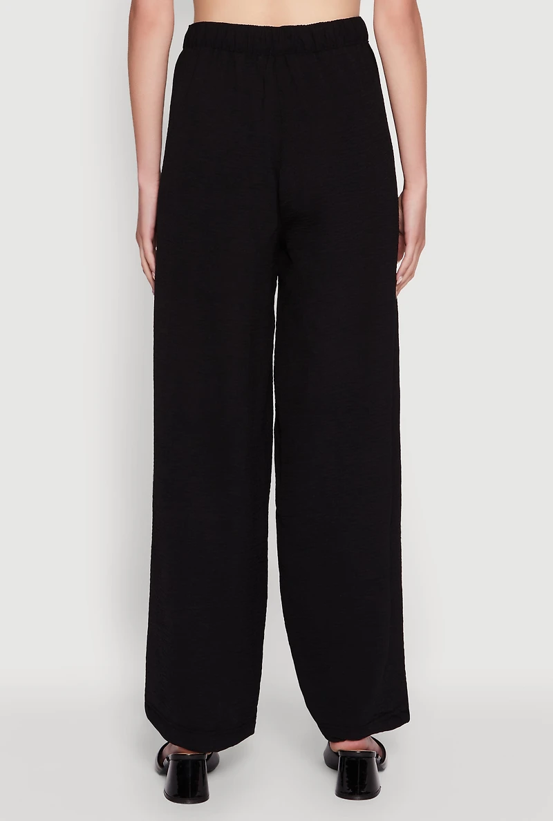 Womens Trendy High Waisted Wide-Leg Palazzo Pants, Black, Size L