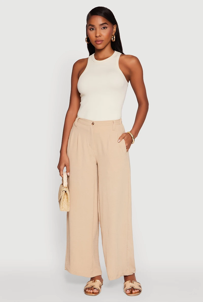 Womens Trendy High Waisted Wide-Leg Palazzo Pants, Khaki, Size XL