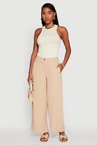 Womens Trendy High Waisted Wide-Leg Palazzo Pants, Khaki, Size XL