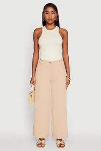Womens Trendy High Waisted Wide-Leg Palazzo Pants, Khaki, Size XL
