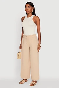 Womens Trendy High Waisted Wide-Leg Palazzo Pants, Khaki, Size XL