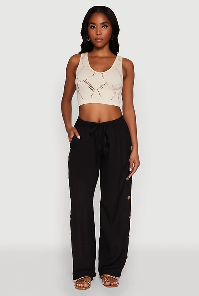 Side Button Detail Linen Pants