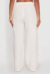 Womens Side Button Detail Linen Pants, White, Size XL