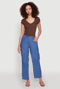 Womens Chambray Straight Leg Casual Pants, Blue, Size M