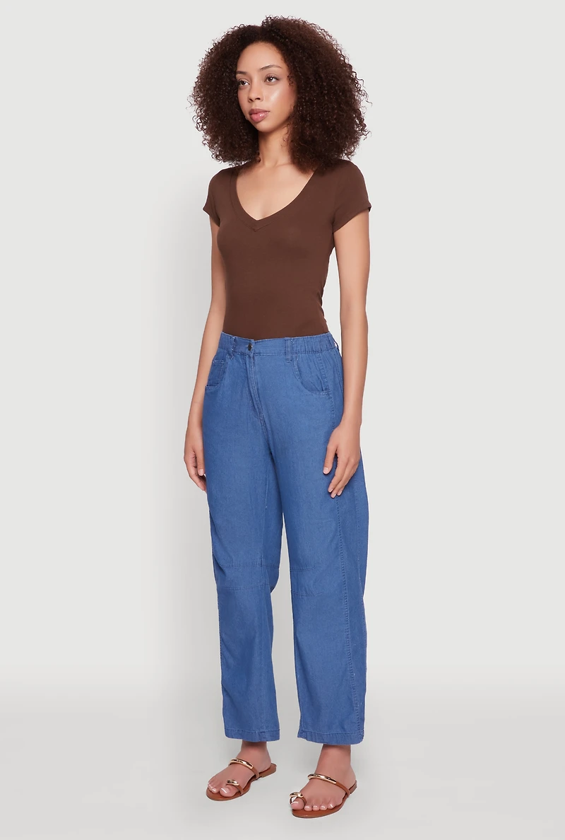 Womens Chambray Straight Leg Casual Pants, Blue, Size S
