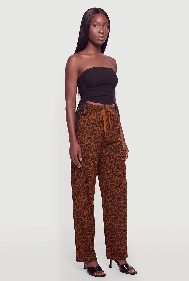Patterned Drawstring Waist Straight Leg Pants