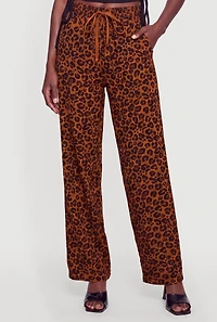 Patterned Drawstring Waist Straight Leg Pants