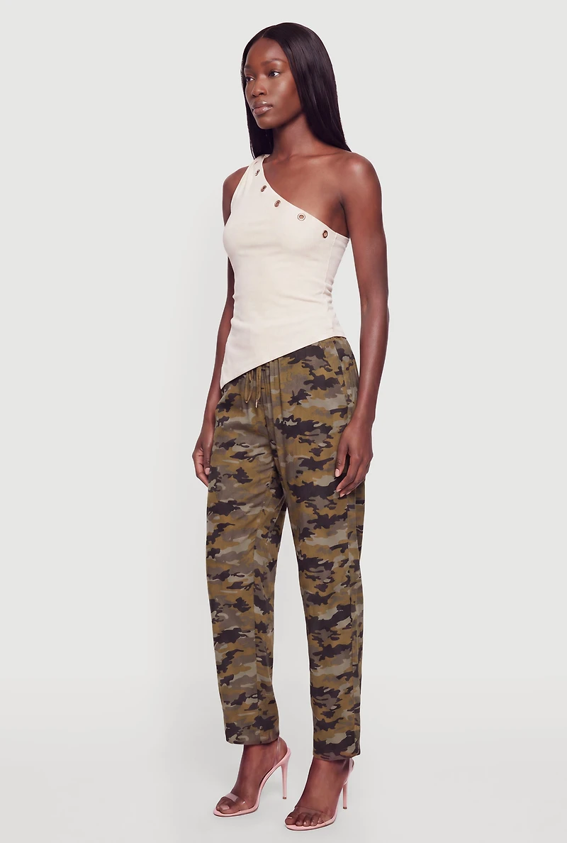 Patterned Drawstring Waist Straight Leg Pants
