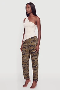 Patterned Drawstring Waist Straight Leg Pants