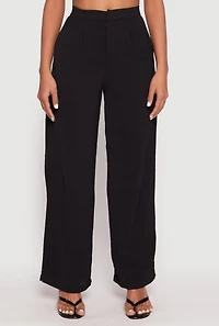 Womens Airy Crepe Knit Wide Leg Dress Pants, Black, Size S