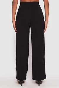 Womens Airy Crepe Knit Wide Leg Dress Pants, Black, Size S