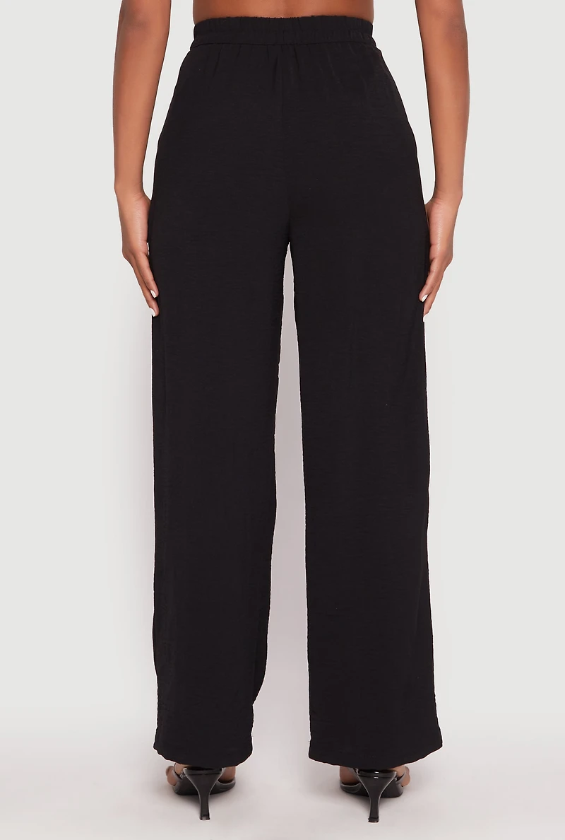Womens Airy Crepe Knit Wide Leg Dress Pants, Black, Size L