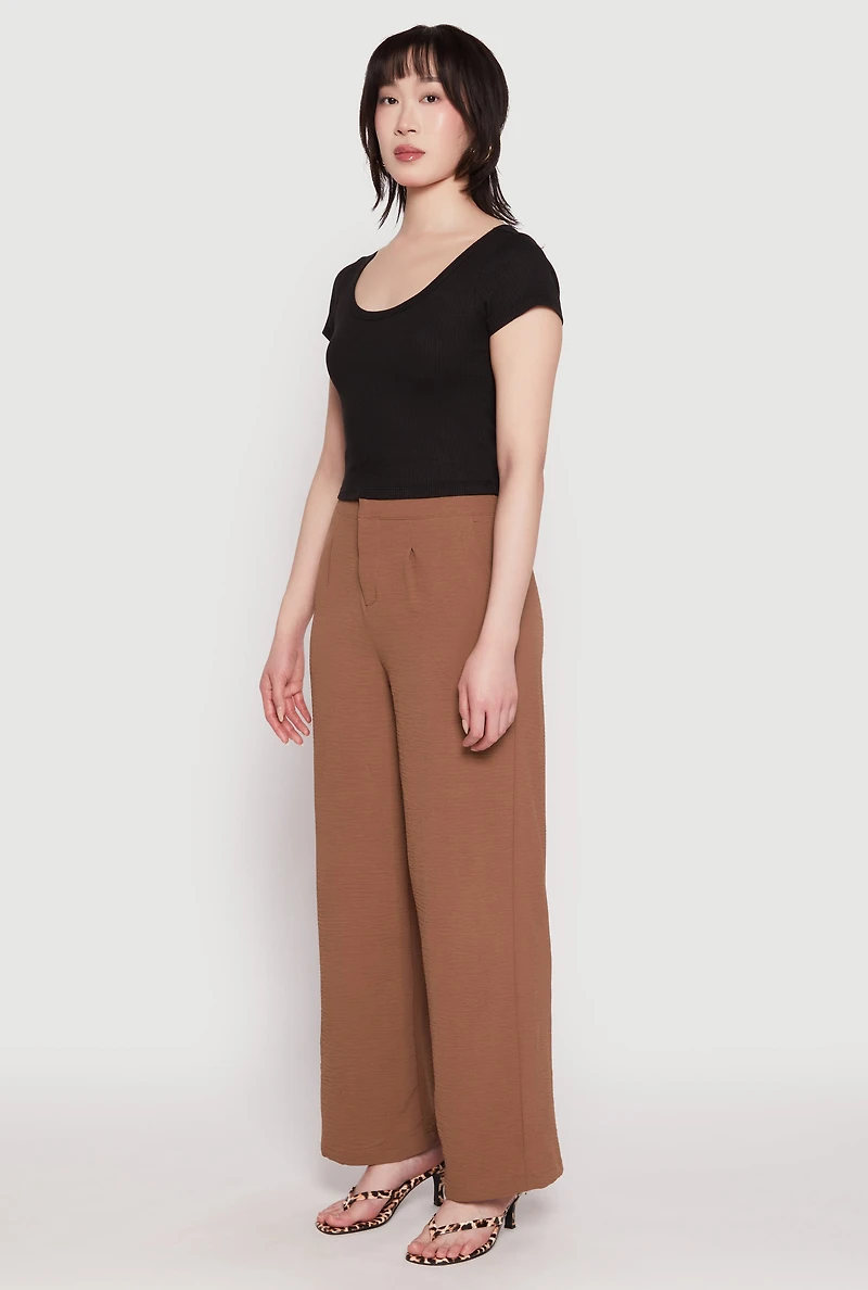 Womens Airy Crepe Knit Wide Leg Dress Pants,