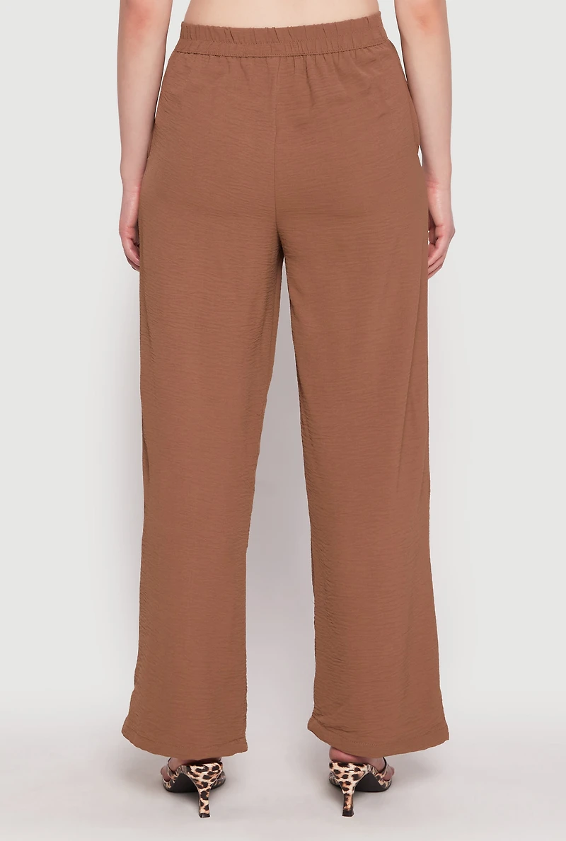 Womens Airy Crepe Knit Wide Leg Dress Pants,