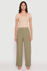 Womens Airy Crepe Knit Wide Leg Dress Pants, Green, Size S