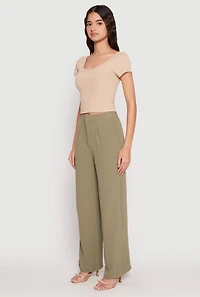 Womens Airy Crepe Knit Wide Leg Dress Pants, Green, Size S