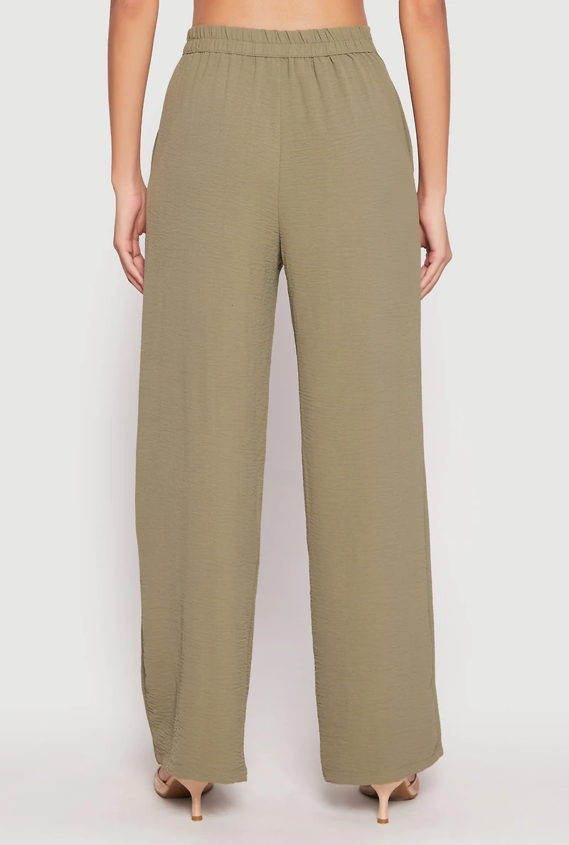 Womens Airy Crepe Knit Wide Leg Dress Pants, Green,