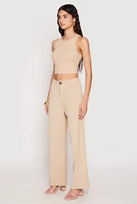 Womens High Waist Wide Leg Dress Pants, Khaki, Size S