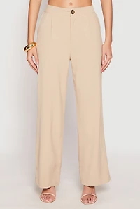 Womens High Waist Wide Leg Dress Pants, Khaki, Size S