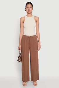 Womens Wide Leg Dress Pants, Brown, Size L
