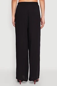 Womens Linen Palazzo Pants, Black, Size L