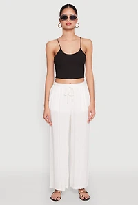 Womens Linen Palazzo Pants, White, Size S