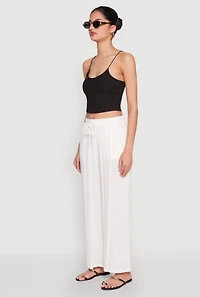 Womens Linen Palazzo Pants, White, Size S