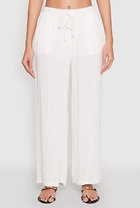 Womens Linen Palazzo Pants, White, Size S