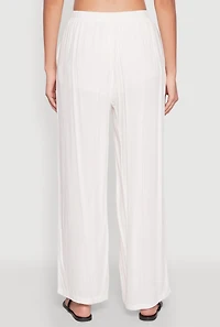 Womens Linen Palazzo Pants, White, Size S