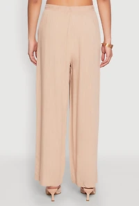 Womens Linen Palazzo Pants, Khaki, Size L