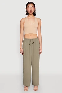 Womens Linen Palazzo Pants, Green, Size S