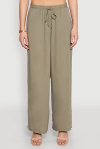Womens Linen Palazzo Pants, Green, Size S