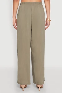 Womens Linen Palazzo Pants, Green, Size S