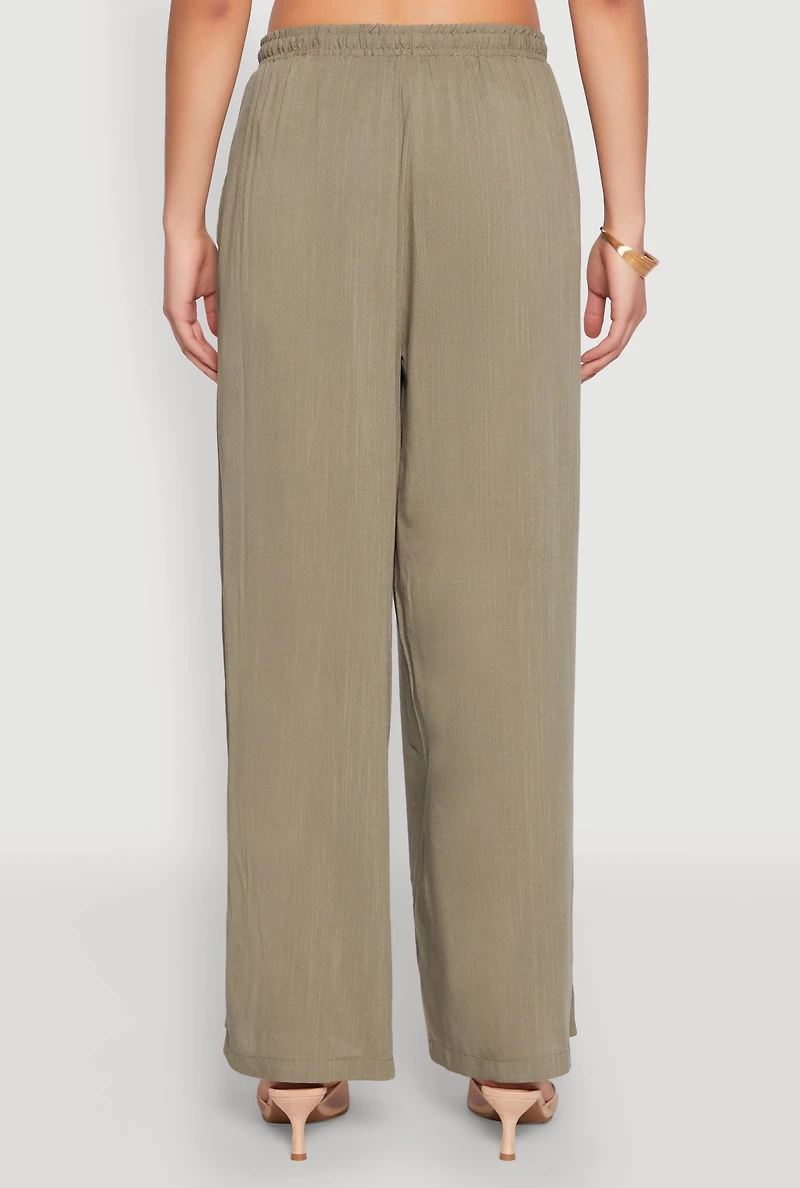 Womens Linen Palazzo Pants, Green,