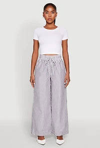 Womens Striped Drawstring Wide Leg Pants, Multi, Size M