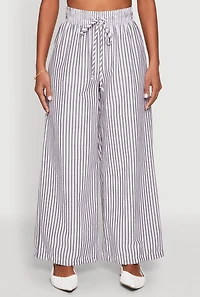 Womens Striped Drawstring Wide Leg Pants, Multi, Size M