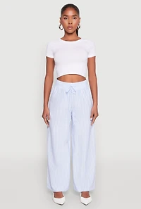 Womens Striped Drawstring Wide Leg Pants, Blue, Size S