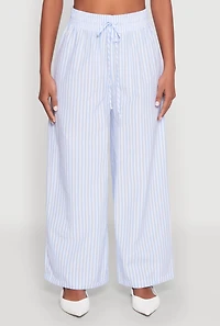 Womens Striped Drawstring Wide Leg Pants, Blue, Size S