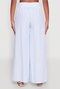 Womens Striped Drawstring Wide Leg Pants, Blue, Size S