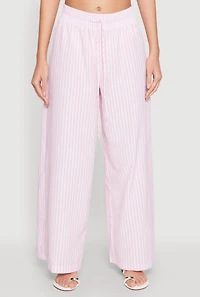 Womens Striped Drawstring Wide Leg Pants, Pink, Size L