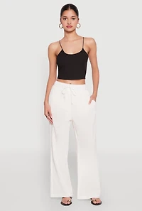 Womens Gauze Knit Wide Leg Pants, White, Size S