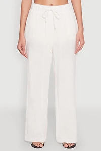 Womens Gauze Knit Wide Leg Pants, White, Size S