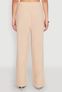 Womens Gauze Knit Wide Leg Pants, Khaki, Size L
