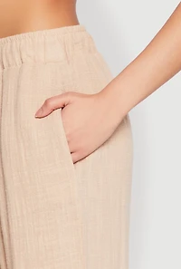 Womens Gauze Knit Wide Leg Pants, Khaki, Size L