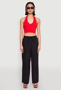 Gauze Knit Drawstring Wide Leg Pants