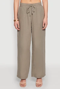 Womens Gauze Knit Drawstring Wide Leg Pants, Green, Size M