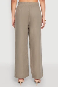 Womens Gauze Knit Drawstring Wide Leg Pants, Green, Size M